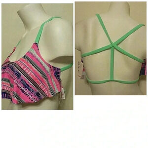 🆕Bongo Multi-Colored Stripped Flounce Bikini Top L🆕